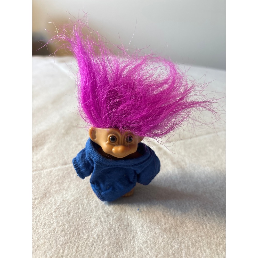 Russ Troll Doll‎ Purple Hair Blue Shirt Vintage Collectible Toy